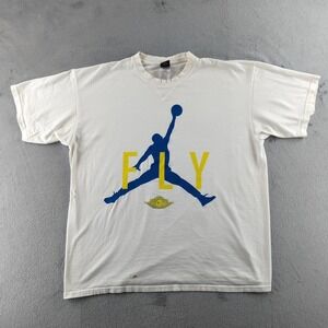 Jordan Jumpman FLY Shirt Mens Extra Large White Blue Graphic T-Shirt Back Logo